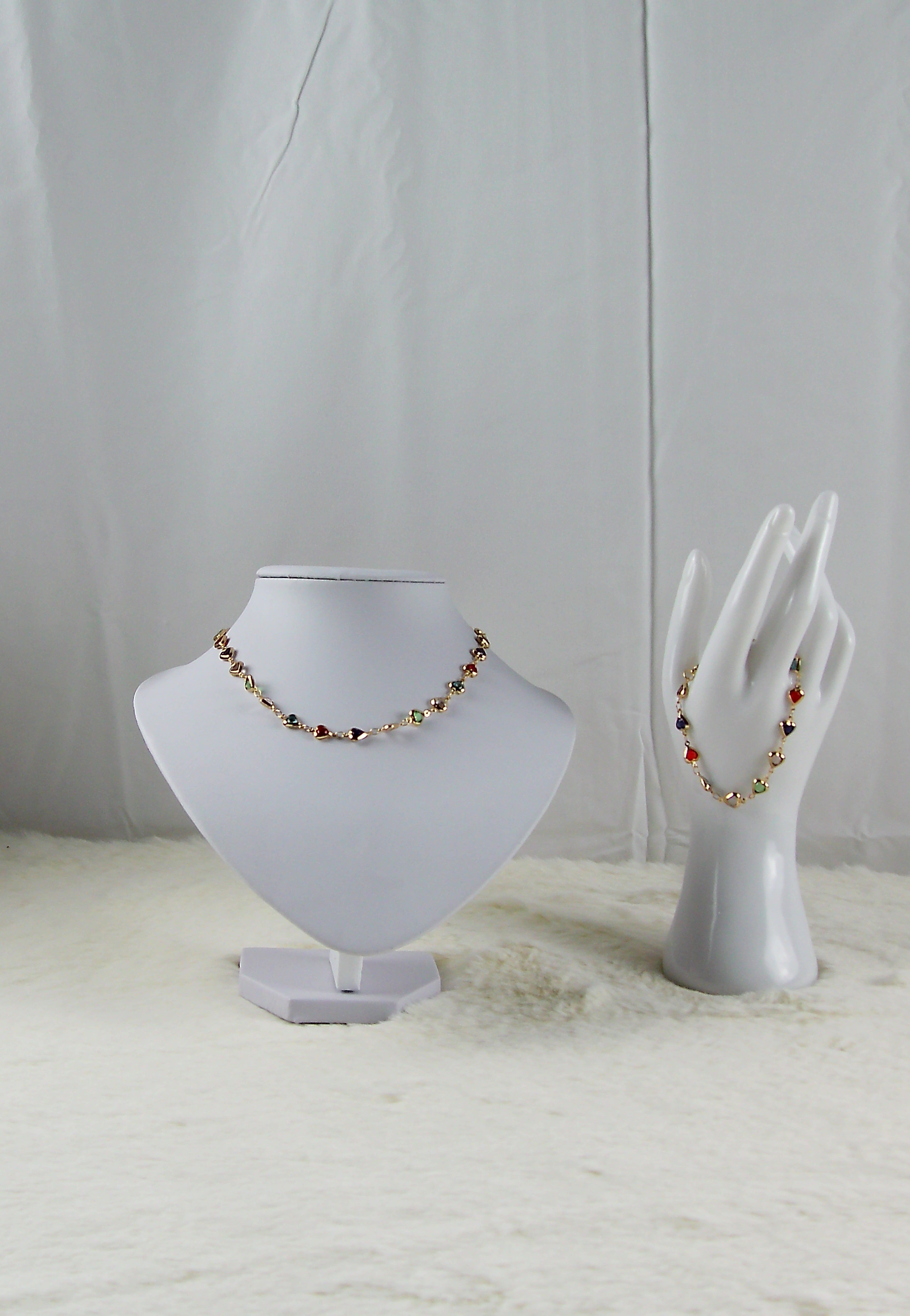 2 delig donkere kleuren hartjes set armband en ketting