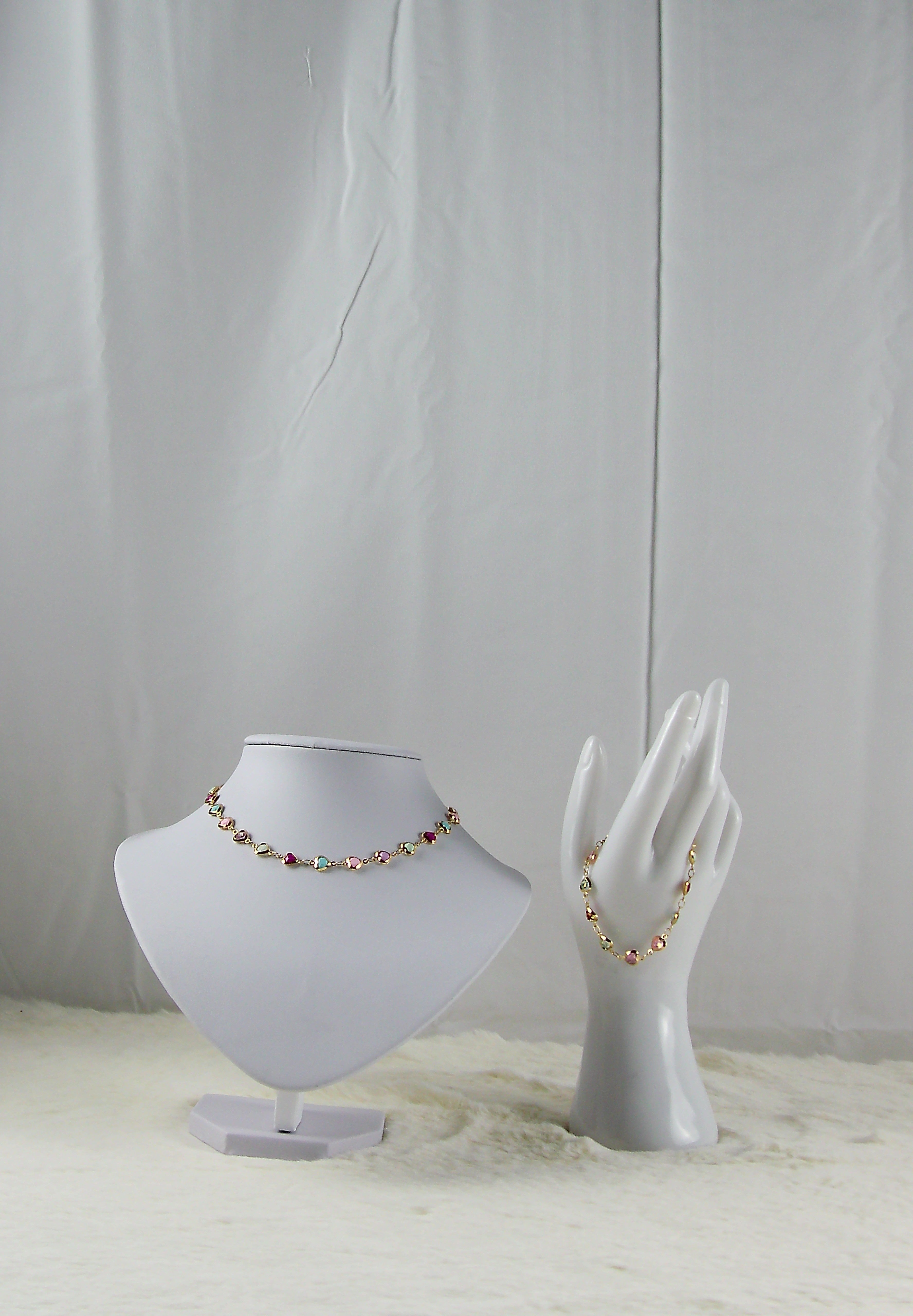 2 delig licht kleuren hartjes set armband en ketting