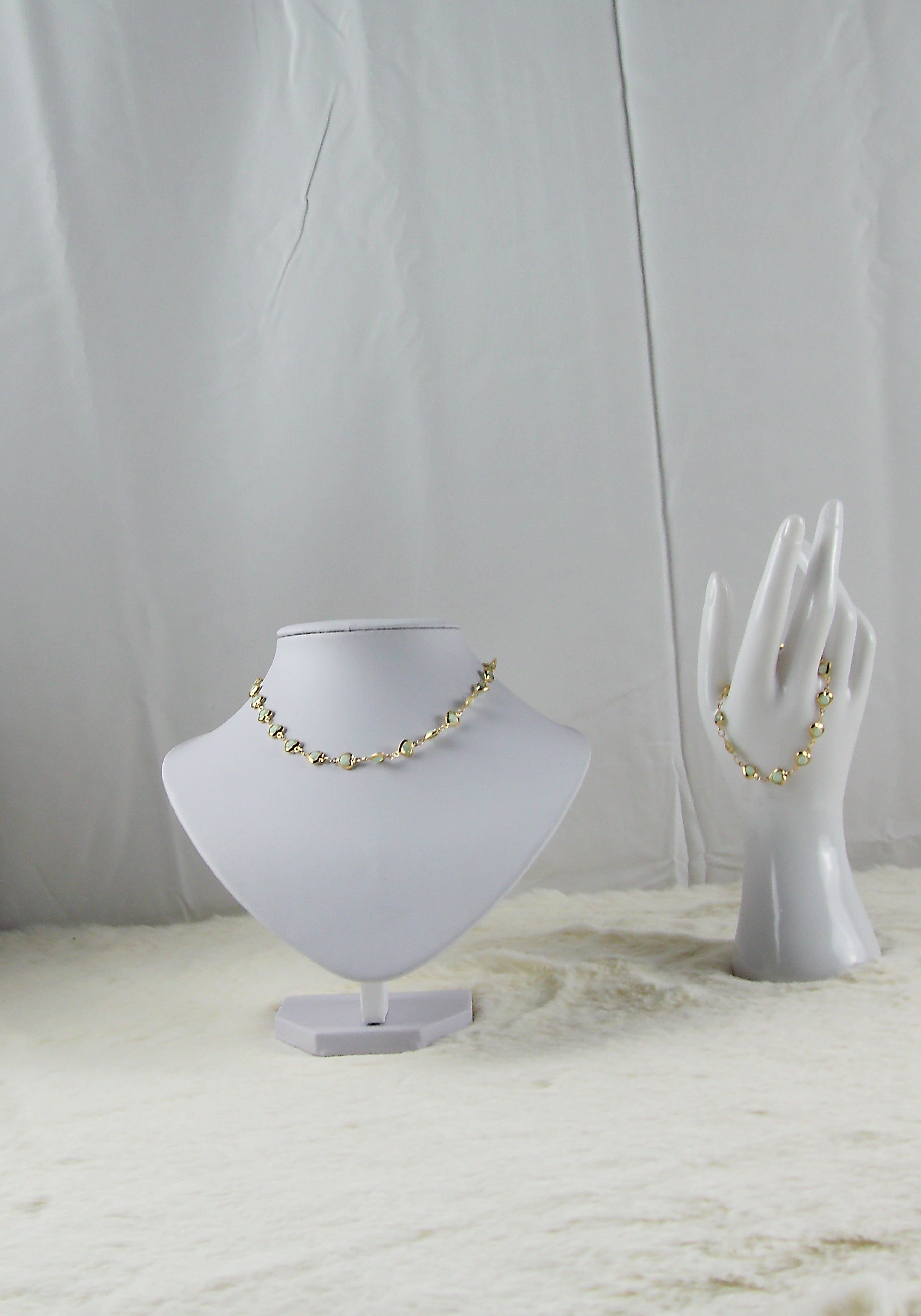 2 delig mint groene hartjes set armband en ketting