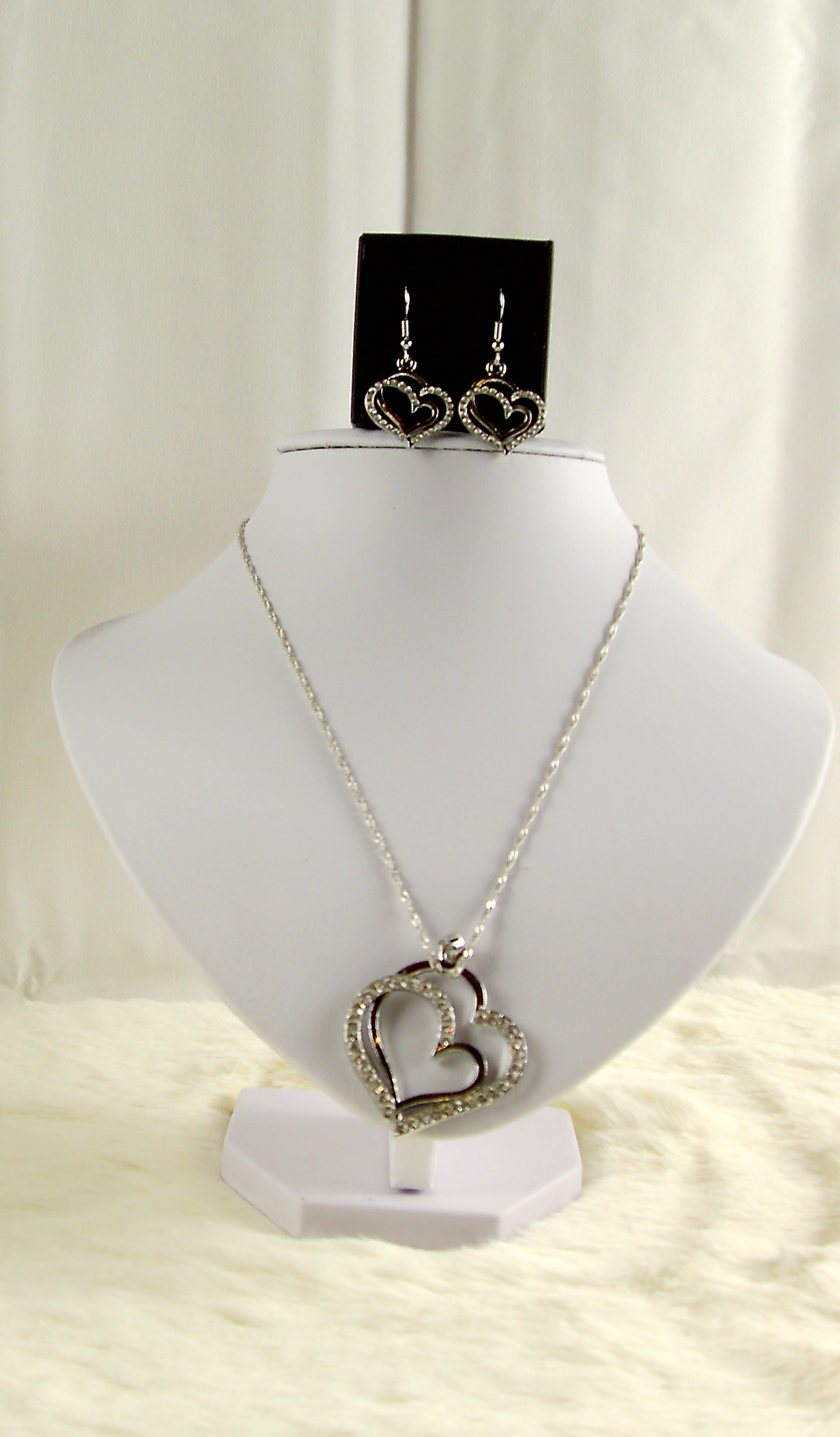 2 delig hartjes set zilver oorbellen ketting