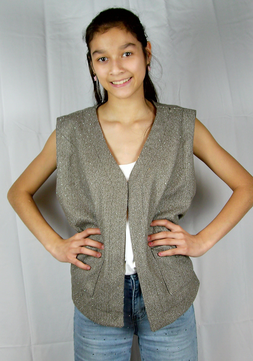 Gilet met Subtiele Glitter – Bruin