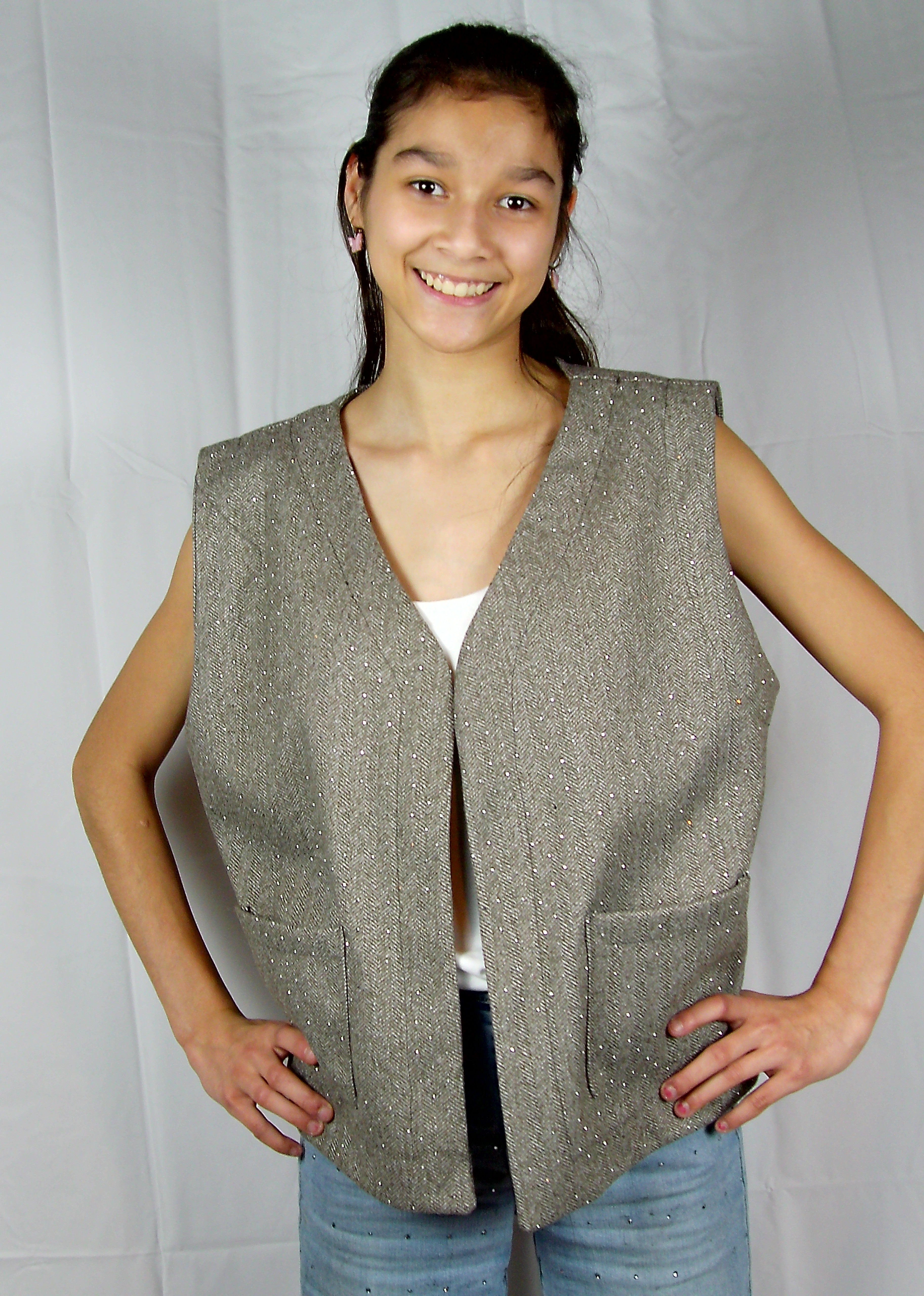 Gilet met Subtiele Glitter – Bruin