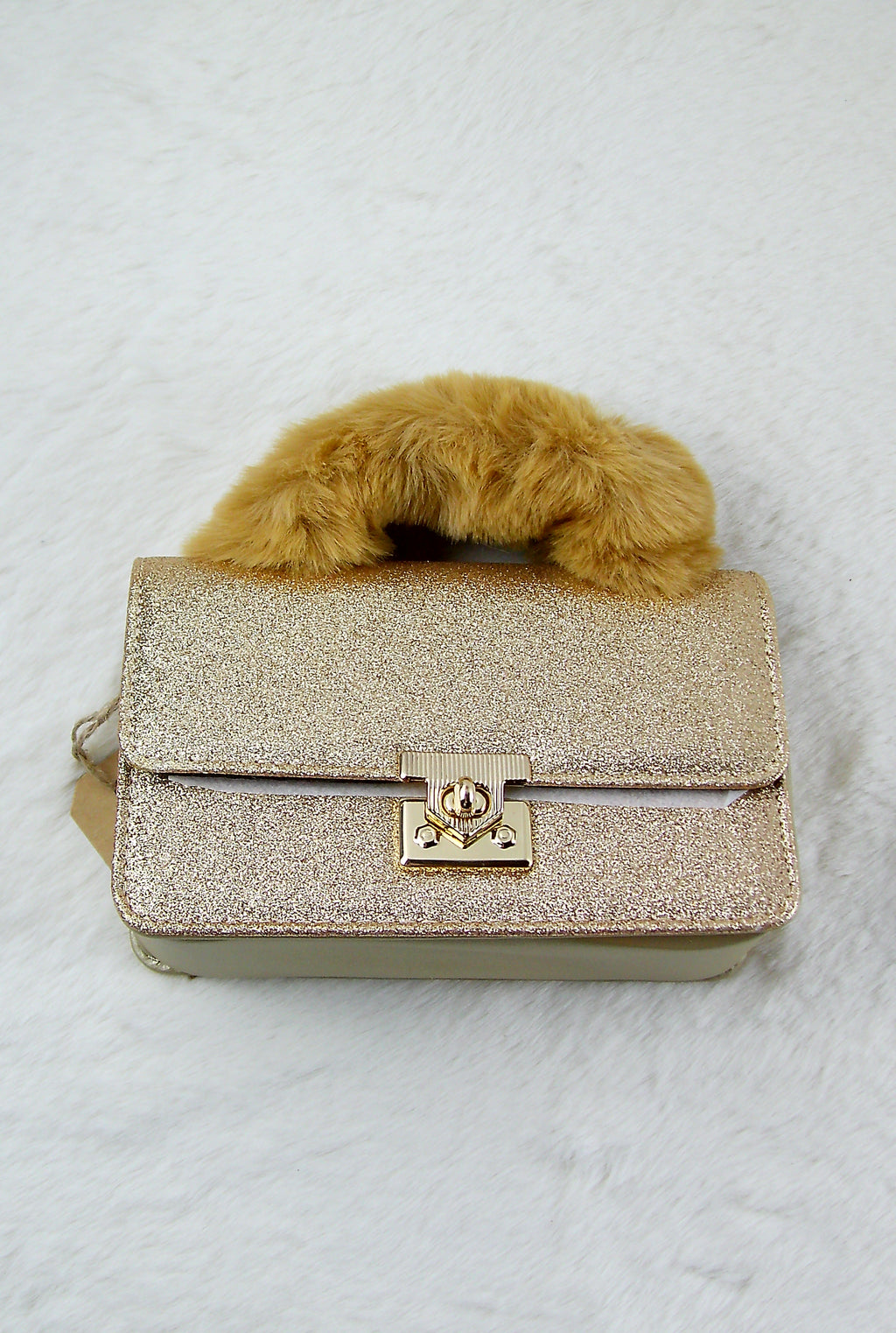 Glamour Clutch met Faux Fur Detail – Goud