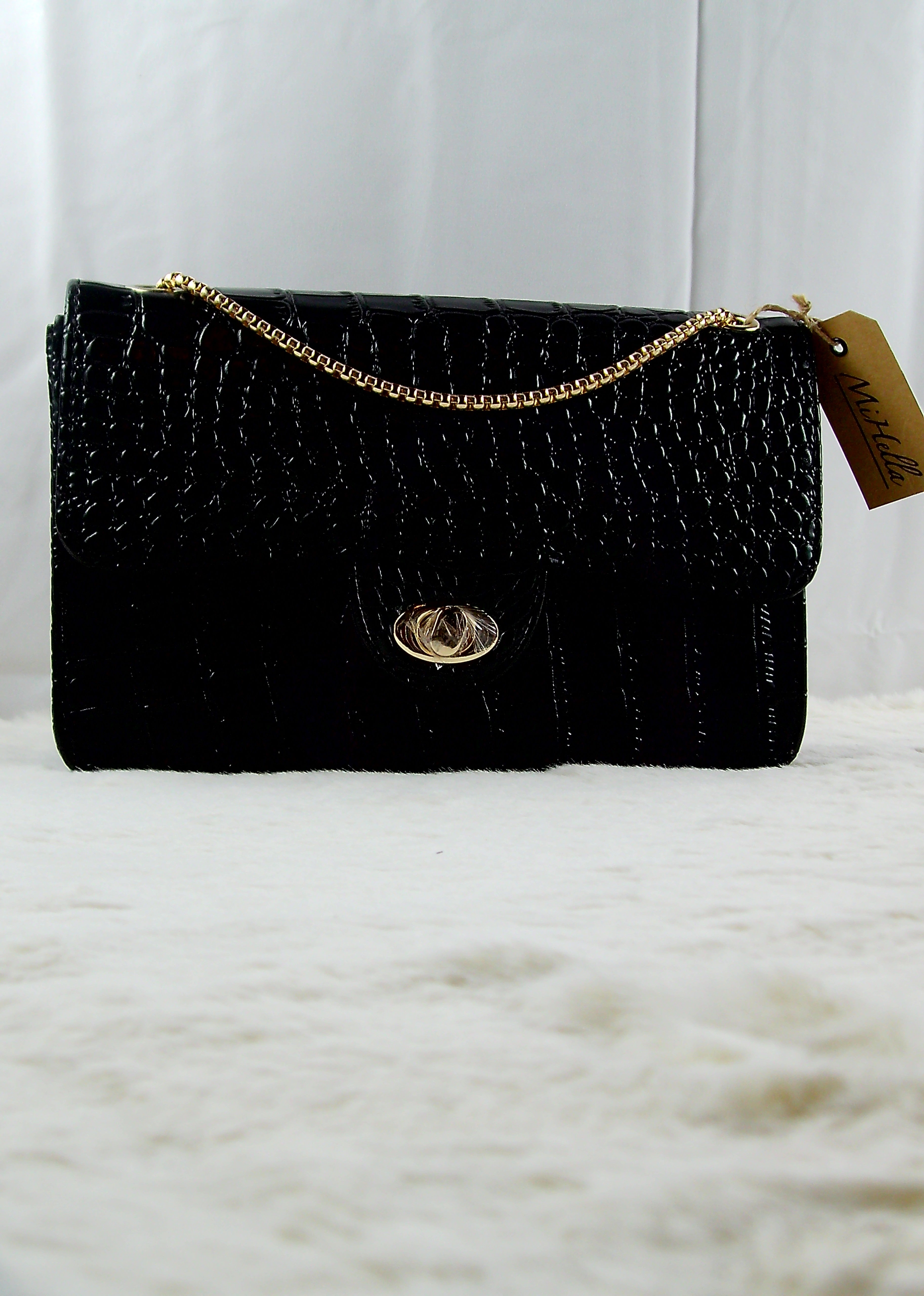 Croco Chain Bag – Zwart