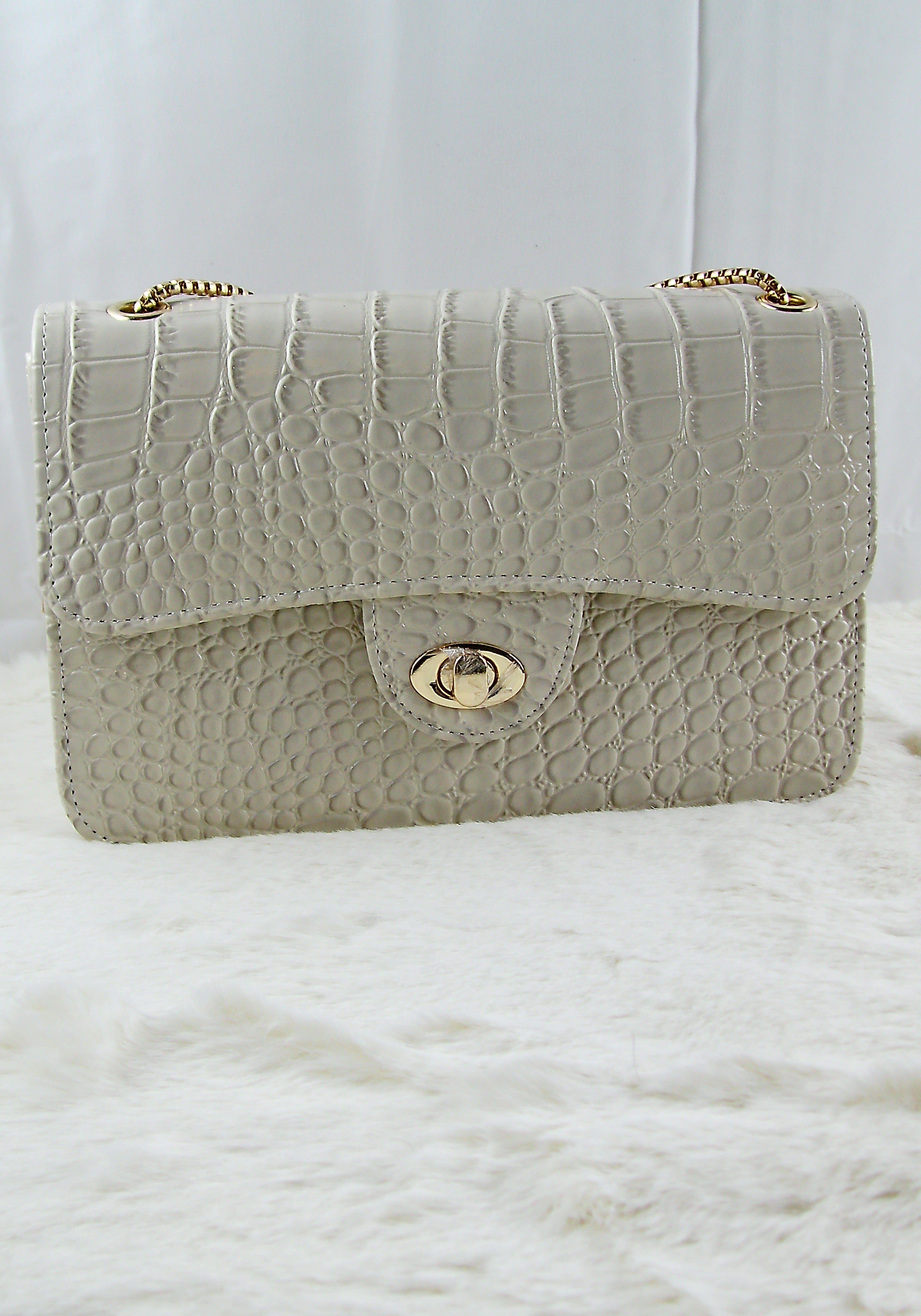 Croco Chain Bag – Beige